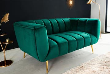 Retro 2-zitsbank NOBLESSE 165cm smaragdgroen fluwelen, Ophalen of Verzenden, Nieuw