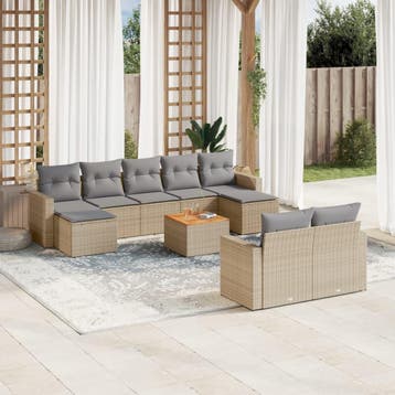 vidaXL 10-delige Loungeset met kussens poly rattan gemengd, Verzenden, Nieuw, Loungeset