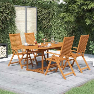 vidaXL 5-delige Tuinset massief acaciahout 150-200 cm, 4 zitplaatsen, Verzenden, Nieuw, Tuinset