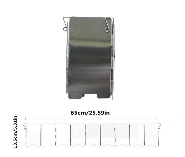 Opvouwbaar aluminium windscherm voor kooktoestel. hoogte 24cm breedte