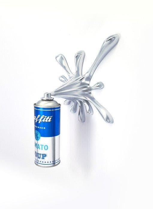 2FAST - Chrome Blue Splash Can Sculpture, Antiek en Kunst, Kunst | Designobjecten