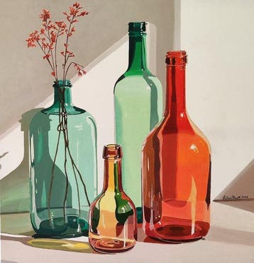 Antonio Perotti - Still Life Vasi in vetro con tralcio