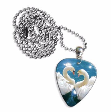 Plectrum ketting, sleutelhanger met afbeelding van 2 zwanen, Ophalen of Verzenden, Nieuw