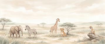 Safari behang babykamer – fotobehang met savannedieren, Verzenden, Fotobehang