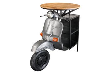 Vintage bartafel UPCYCLING SCOOTER 120cm zilver mangohout, Ophalen of Verzenden, Nieuw