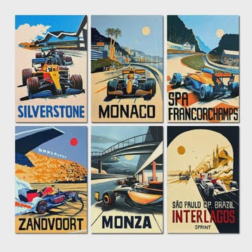 Retro F1 Formule 1 Raceauto Posters - Neon City Canvas Muurk, Verzenden, Nieuw