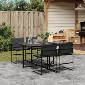vidaXL 5-delige Tuinset met kussens textileen zwart, Tuin en Terras, Tuinsets en Loungesets, 4 zitplaatsen, Verzenden, Nieuw, Rvs