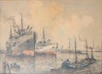 Wim Bos (1906-1974) - Rotterdam harbour scene