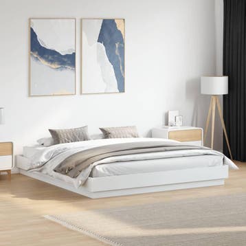 vidaXL Bedframe met LED-verlichting wit 200x200 cm, Verzenden, Wit, Overige maten, 200 cm