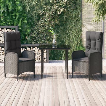 vidaXL 3-delige Tuinset met kussens poly rattan zwart, Tuin en Terras, Verzenden, Nieuw, Tuinset
