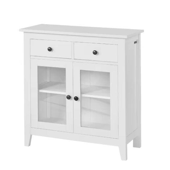 Wit Dressoir 80 cm –Opbergkast met 2 Lades en 2 Glazen Deure, Huis en Inrichting, Kasten | Dressoirs, Nieuw, Verzenden