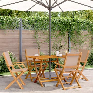 vidaXL Klapstoelen set van 4, taupekleurige stof en massief, Verzenden, Nieuw, Hout