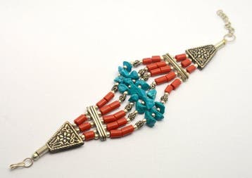Turquoise - Etnische Native Blauwe Turkoois & Rode Koraal