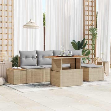 vidaXL Tuinbankenset 6 st Beige en Grijs, Verzenden, Nieuw, Rotan, 6 zitplaatsen