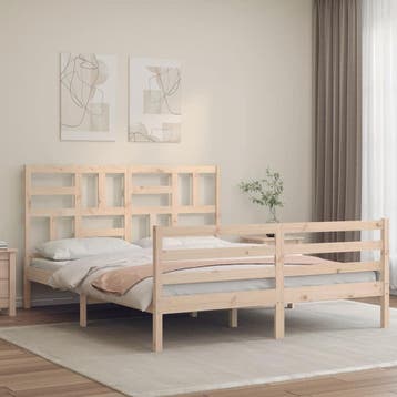 vidaXL Bedframe met hoofdbord massief hout 160x200 cm, Huis en Inrichting, Slaapkamer | Bedden, Bruin, Verzenden, 200 cm, 160 cm