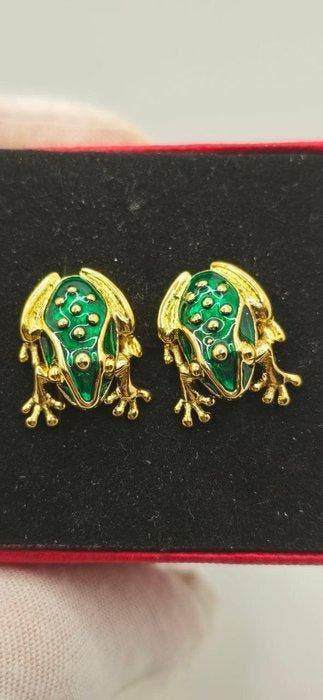 Elegante groene malachiet emaille kikker Cufflincs -, Antiek en Kunst, Curiosa en Brocante