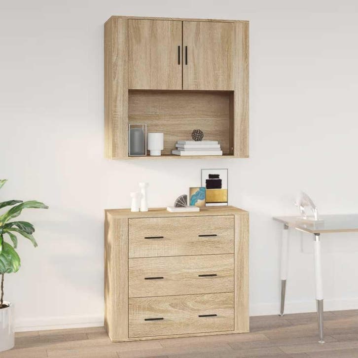 vidaXL Wandkast 80x33x80 cm bewerkt hout sonoma eikenkleurig, Huis en Inrichting, Kasten | Overige, Nieuw, Verzenden