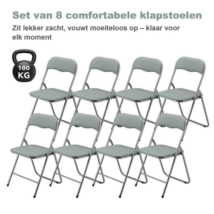 BARDI 8 Stuks Klapstoelen met PU Kussentjes 100KG - GROEN, Huis en Inrichting, Stoelen, Vijf, Zes of meer stoelen, Overige kleuren
