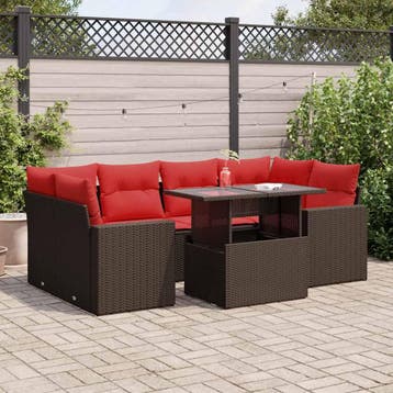 vidaXL 7-delige Loungeset met kussens poly rattan acacia, Verzenden, Nieuw, Loungeset
