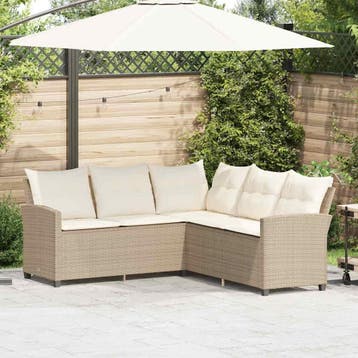 vidaXL Loungebank met kussens L-vormig poly rattan beige, Tuin en Terras, Verzenden, Nieuw, Loungeset