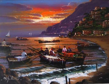 M. Galanti (XX) - Costiera (Positano), Antiek en Kunst, Kunst | Schilderijen | Klassiek