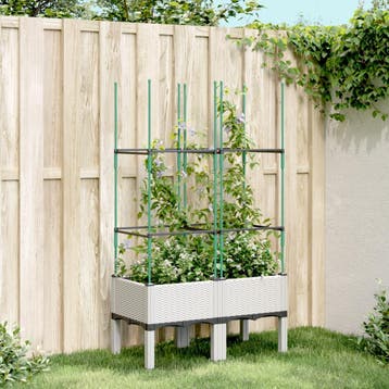 vidaXL Plantenbak met latwerk 80x40x142,5 cm polypropeen wit, Verzenden, Nieuw, Kunststof