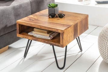 Handgemaakte bijzettafel SCORPION 45cm Sheesham Hairpin, Ophalen of Verzenden, Nieuw