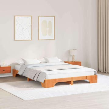 vidaXL Bedframe Wasbruin 150 x 200 cm Massief grenenhout, Verzenden, Nieuw, Bruin, Hout