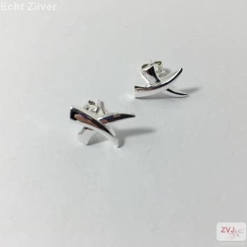 Zilveren moderne cross kruis X oorstekers, Verzenden, Nieuw, Zilver