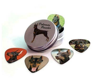Blikje + plectrums met afbeelding van Doberman Pincher hond, Ophalen of Verzenden, Nieuw