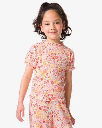 HEMA Kinder T-shirt jersey bloemen ecru, Verzenden, Nieuw