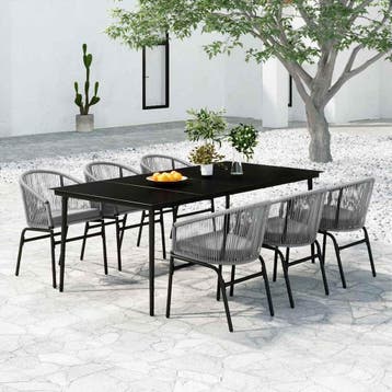 vidaXL 7-delige Tuinset grijs, Kunststof, Verzenden, 6 zitplaatsen, Nieuw