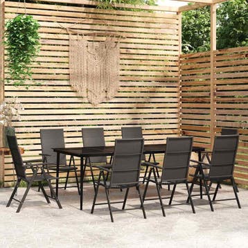 vidaXL 9-delige Tuinset zwart, Verzenden, Nieuw, 8 zitplaatsen, Rvs