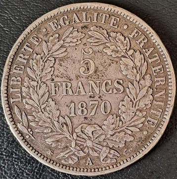 Frankrijk. 5 Francs 1870-A Cérès (Zonder minimumprijs)