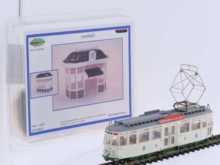 Schaal H0 Atlas tram GETA 73 met Tilly models 87052 tramh..., Hobby en Vrije tijd, Modeltreinen | H0, Gelijkstroom, Brug, Tunnel of Gebouw