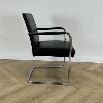 Walter Knoll Jason vergaderstoel, chroom - zwart leer, Ophalen of Verzenden, Gebruikt, Leer, Eén