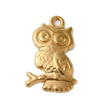 1 x Ion Plating RVS 304 Uil bedeltje – 18K gold plated –, Ophalen of Verzenden, Nieuw, Kraal