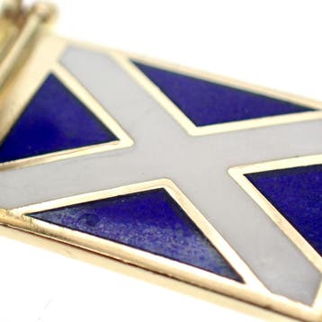 Gouden hanger van de Schotse vlag; Giove Pluvio, Ophalen of Verzenden, Gebruikt, Goud, Overige merken