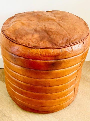 Poef - Buffelleder - Marokkaans vakmanschap, Antiek en Kunst