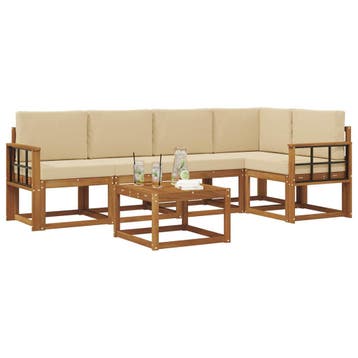 vidaXL Buiten bankenset met kussen 6 pcs Natuurlijk en Beige, Verzenden, Nieuw