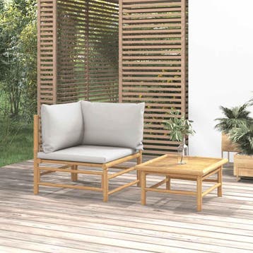 vidaXL 2-delige Loungeset met kussens bamboe lightgrijs, Verzenden, Nieuw, Hout, Loungeset