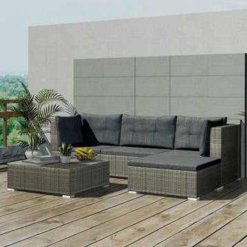 vidaXL 5-delige Loungeset met kussens poly rattan grijs, Verzenden, Nieuw, 5 zitplaatsen, Loungeset