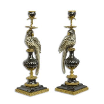 BRONZEN GEMONTEERDE PORSELEINEN PAPEGAAI KAARSENHOUDERS ,..., Verzenden, Nieuw