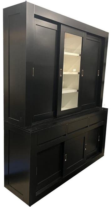 Buffetkast zwart Vaassen greeploos 180cm dichte zijdeuren, Ophalen of Verzenden, Nieuw