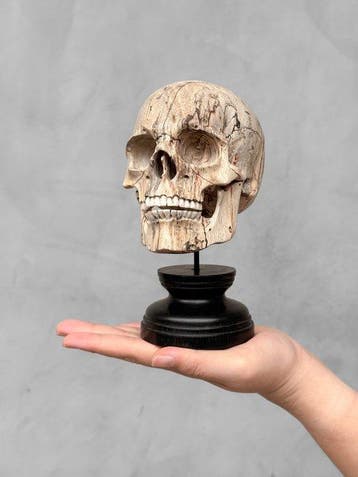 Snijwerk, NO RESERVE PRICE - Stunning Wooden Human Skull