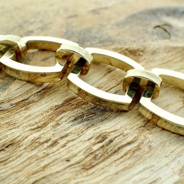 Gouden brede schakelarmband, Ophalen of Verzenden, Gebruikt, Goud, Goud