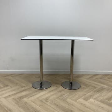 sta-tafel / bartafel 140x70 cm, wit - chroom, Ophalen of Verzenden, Gebruikt