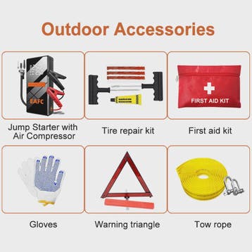 Complete Auto Noodkit: Startkabels, Compressor, EHBO, Banden, Verzenden, Nieuw