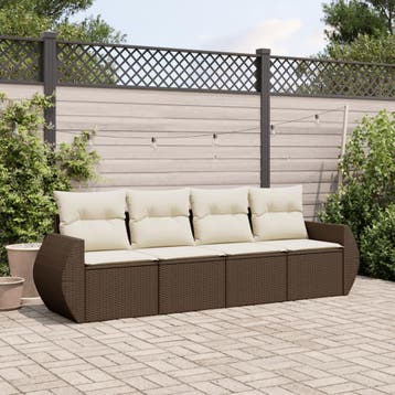 vidaXL 4-delige Loungeset met kussens poly rattan bruin, Verzenden, Nieuw, Loungeset