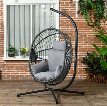 Nieuwe Hangstoel – Ei Stoel met Standaard – Donkergrijs, Verzenden, Nieuw